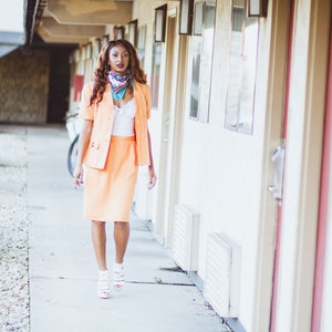 Vintage 80's Kasper A.S.L. Petite Orange Two Piece Skirt and Blazer Outfit image 1