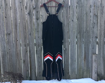 Vintage 70's/80's Playboy Black Red and White Flare Leg Heavyweight Snowsuit Overalls Size Medium