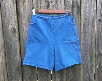 Vintage anni '90 Denim & Azienda Light Wash Elastic Waist High Waist Denim Shorts Taglia Piccola