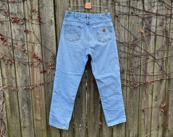 Vintage 2000's Carhartt Light Wash High Waist Thick Insulated Denim Jeans Size 34x34