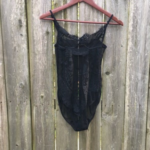 Vintage 90's Unbranded Black Lace See Thru One Piece Bodysuit Size Small image 6