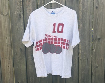 Vintage 90er Jahre Champion Falcons Volleyball Nummer 10 Kurzarm T-Shirt