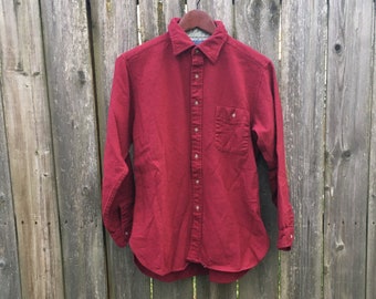 Vintage 1960's Pendleton Maroon One Pocket 100% Wool Long Sleeve Button Up Solid Flannel with Elbow Patches Size Large