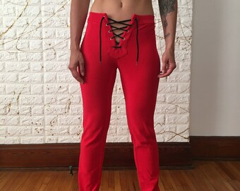 Vintage 90&#39;s Ball Brand Red High Waist Athletic Style Lace Up Pants Women&#39;s Size Small