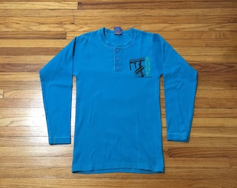 Vintage 80's Ocean Pacific Surf Henley Style Slim Fit Long Sleeve Shirt (1987) (free shipping)