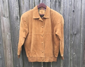 Vintage 80's Hunt Club Light Brown Suede Long Sleeve Button Up Jacket Size Medium