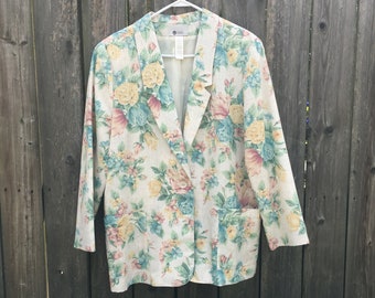 Vintage 80's EHL Floral Print Long Sleeve One Button Plus Size Blazer Jacket Size XL