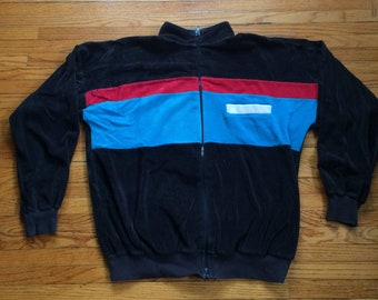 Vintage 80's SK Sport Zip Up Fleece Cotton/Poly Multi Colored Zip Up Long Sleeve Track Jacket Size Medium