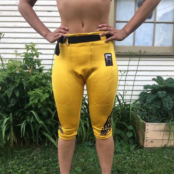 Vintage 2000's Garba Athletics Yellow and Black Football Pants Number 6 Wing Design Size Small