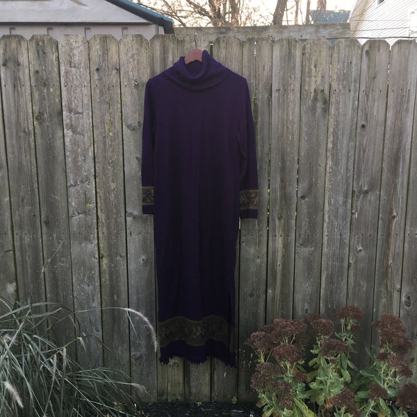 Vintage 90's Plaza South Knits Long Sleeve Purple Turtleneck Sweater Dress