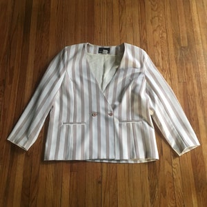 Vintage 80&#39;s Joseph Feldman Light Brown and White Striped Long Sleeve Plus Size Blazer Jacket (free shipping)