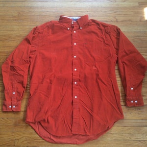 Vintage 90's Tommy Hilfiger Orange Corduroy Long Sleeve Button Up Collared Shirt Size Medium