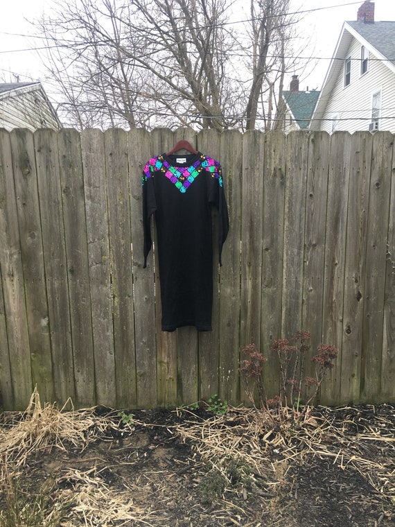 Vintage 80's Bonnie Evans Colorful Sequin Long Sle