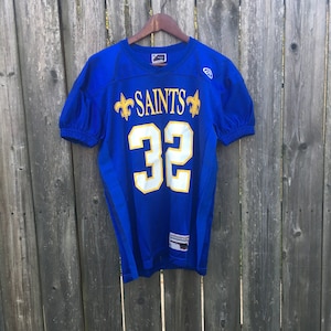 Vintage 90&#39;s Rawlings Saints Number 32 Little League Football Blue and Yellow Jersey Size Adult Medium