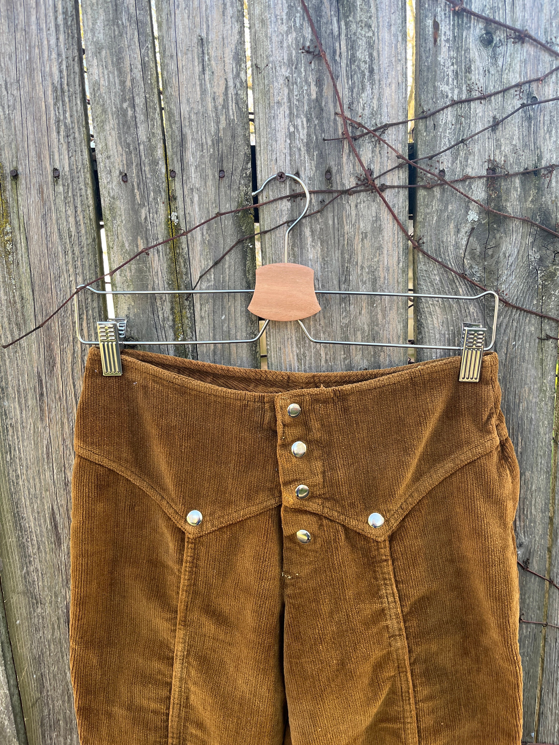 Vintage 70's Holdtex Brown Corduroy Mid Rise Flare Leg Metal Snap