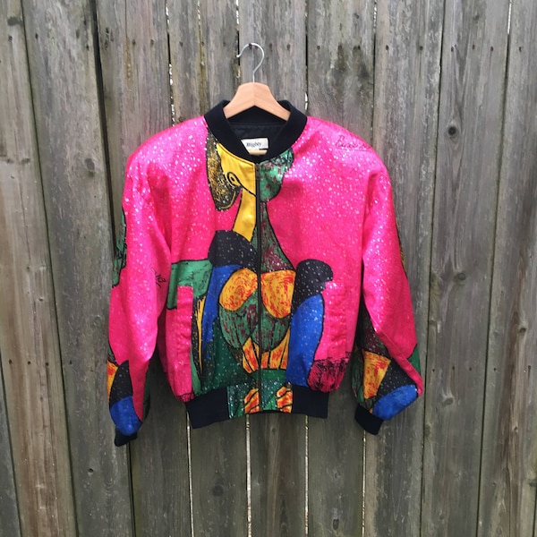 Vintage 80's Picasso Art Pink Zip Up 100% Polyester Jacket Size XL