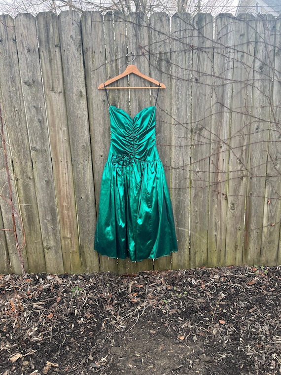 Vintage 80's Gunne Sax by Jessica Mcclintock Emerald Strapless