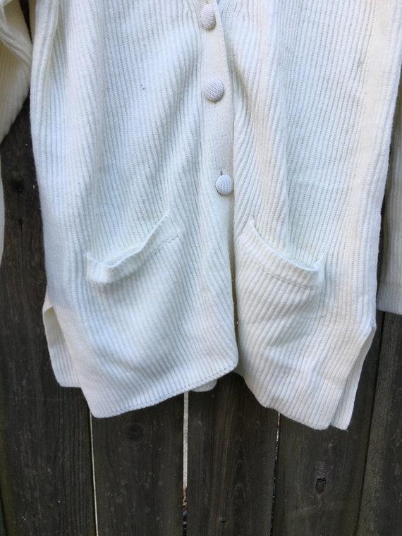 Vintage 80's Basic Editions White Ribbed Long Sle… - image 4