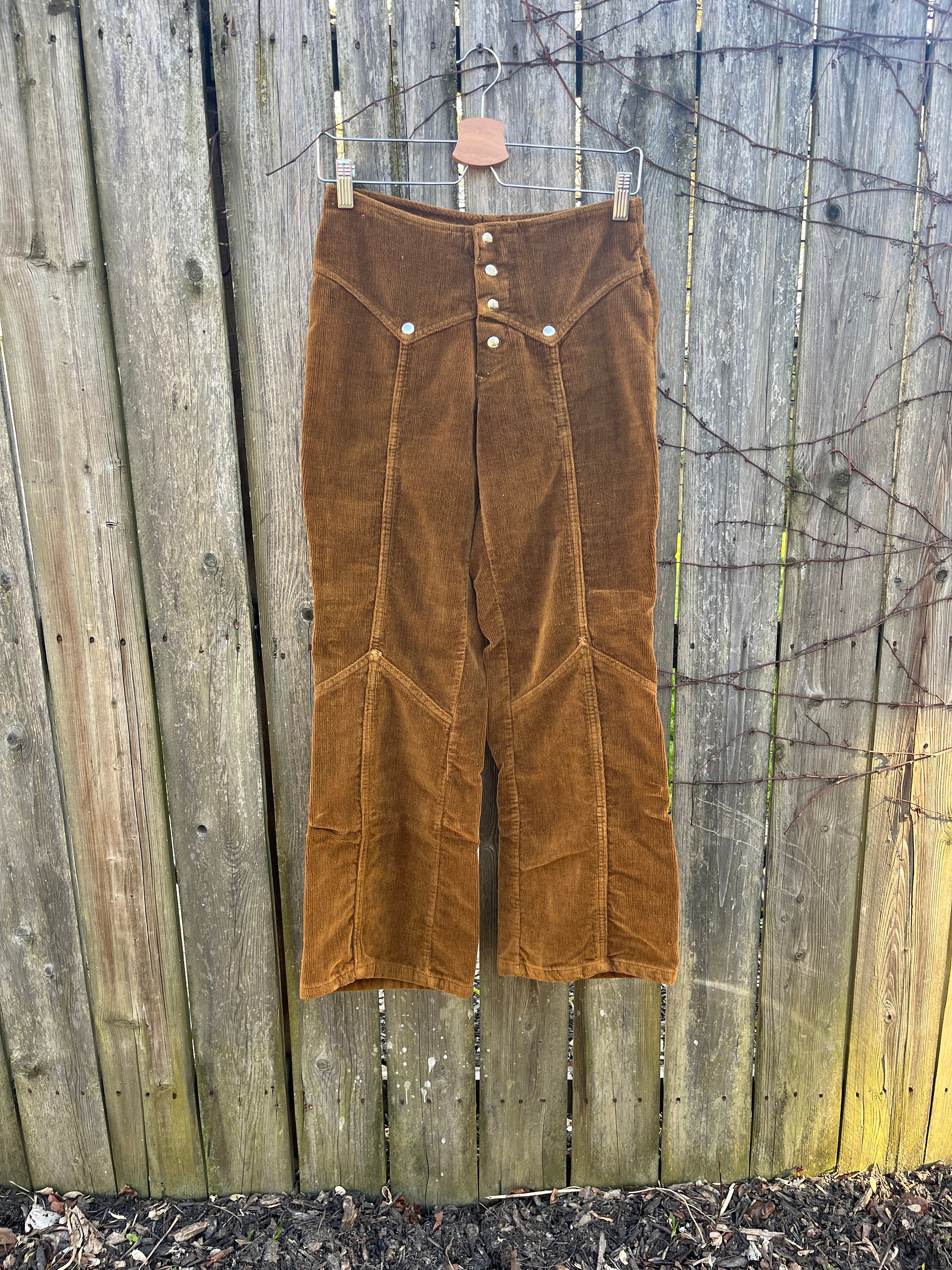 Vintage 70's Holdtex Brown Corduroy Mid Rise Flare Leg Metal Snap