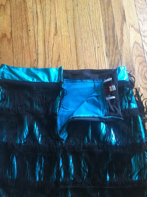 Vintage 90's Rivars Shiny Aqua Colored Skirt with… - image 5
