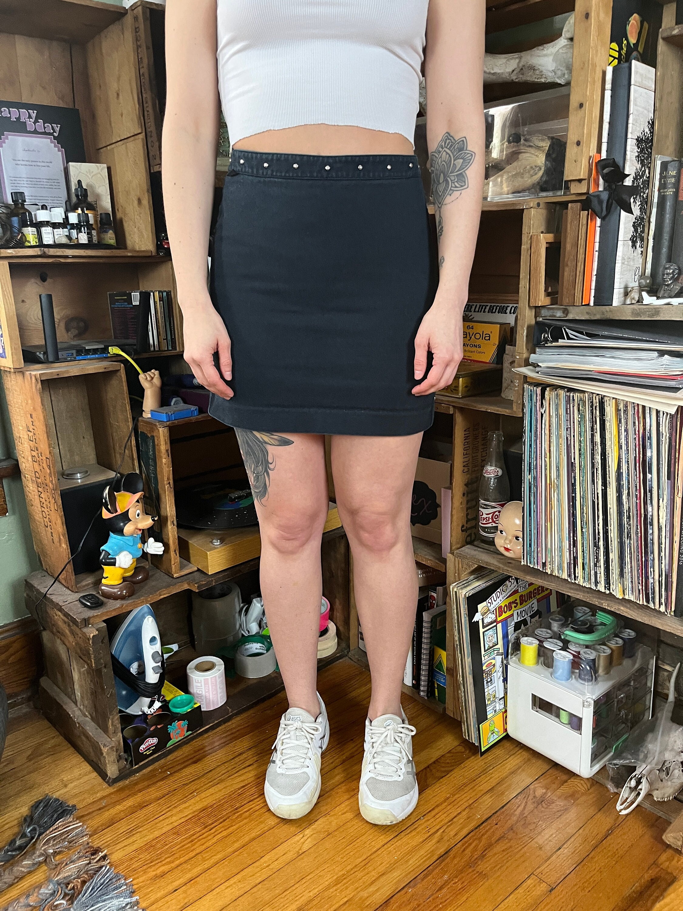 Black denim skirt outfit 64 cheap