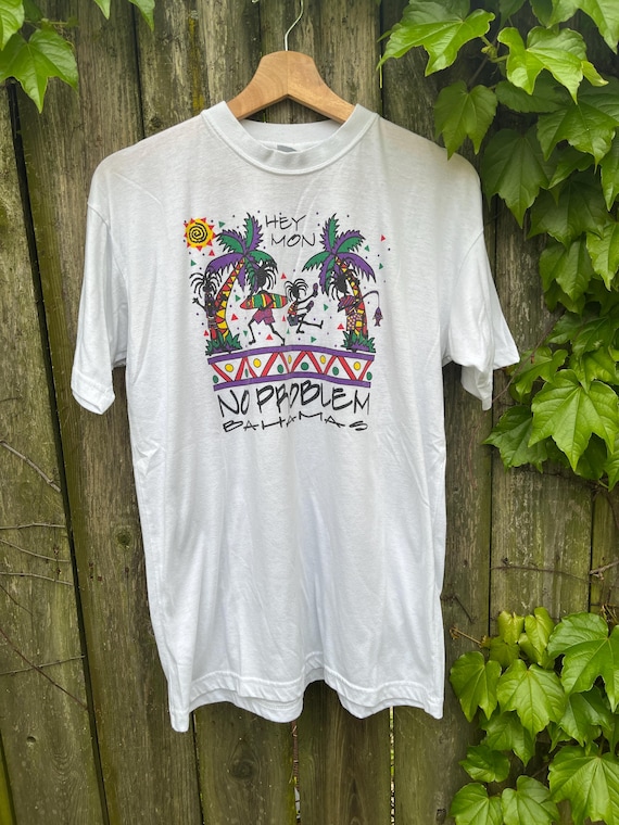 Vintage 90's Bahamas Hey Mon No Problem Relax in Paradise White