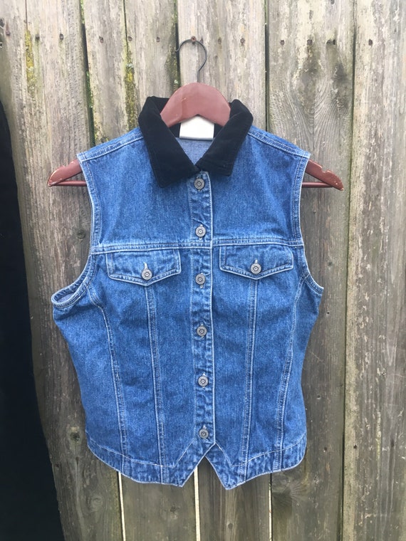 Vintage 90's Bill Blass Denim Vest and Black Velv… - image 3