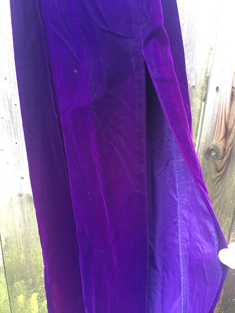 Vintage 80/'s Zum Zum Deep Purple Velvet Sequin Design Long Neck Strap Dress with High Slit