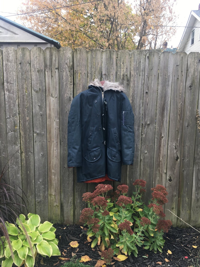 Vintage 80/'s Warm Wear by NESCO Navy Blue Faux Fur Hood Eskimo Style Winter Weather Parka