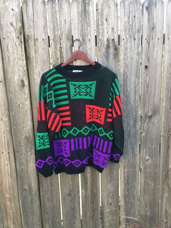 Vintage 80's Distinctive Sportswear Colorful Knit… - image 1