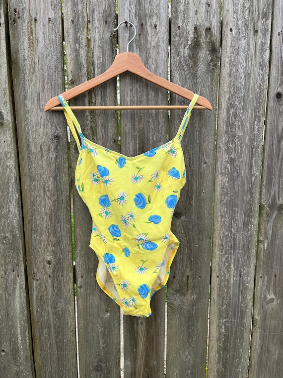 Vintage 80's La Bianca Blue Flower Pattern Yellow… - image 2