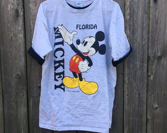 Vintage 80's Velva Sheen Disney Mickey Mouse Florida Rolled Sleeve