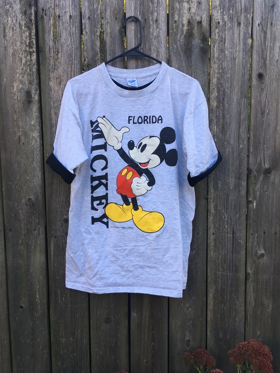Vintage 80's Velva Sheen Disney Mickey Mouse Florida Rolled Sleeve