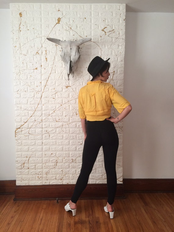 Vintage 80's Basic Essentials Short Sleeve Yellow… - image 3