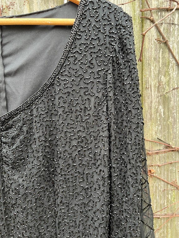 Vintage 90's Laurence Kazar Black Beaded Long Sle… - image 3