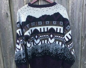 Vintage 80's Today's News Knit Patterned Long Sleeve 100