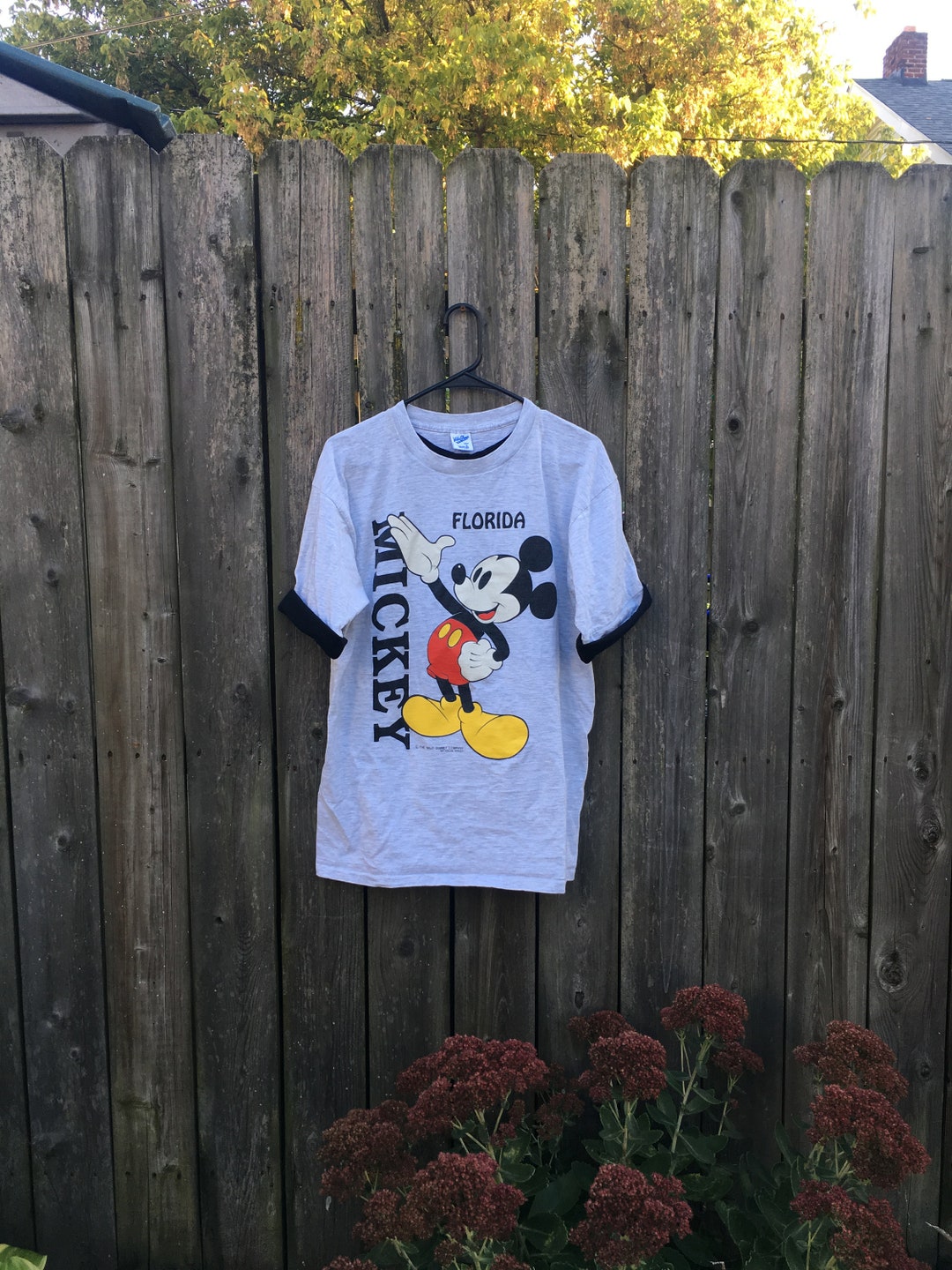 Vintage 80's Velva Sheen Disney Mickey Mouse Florida Rolled Sleeve