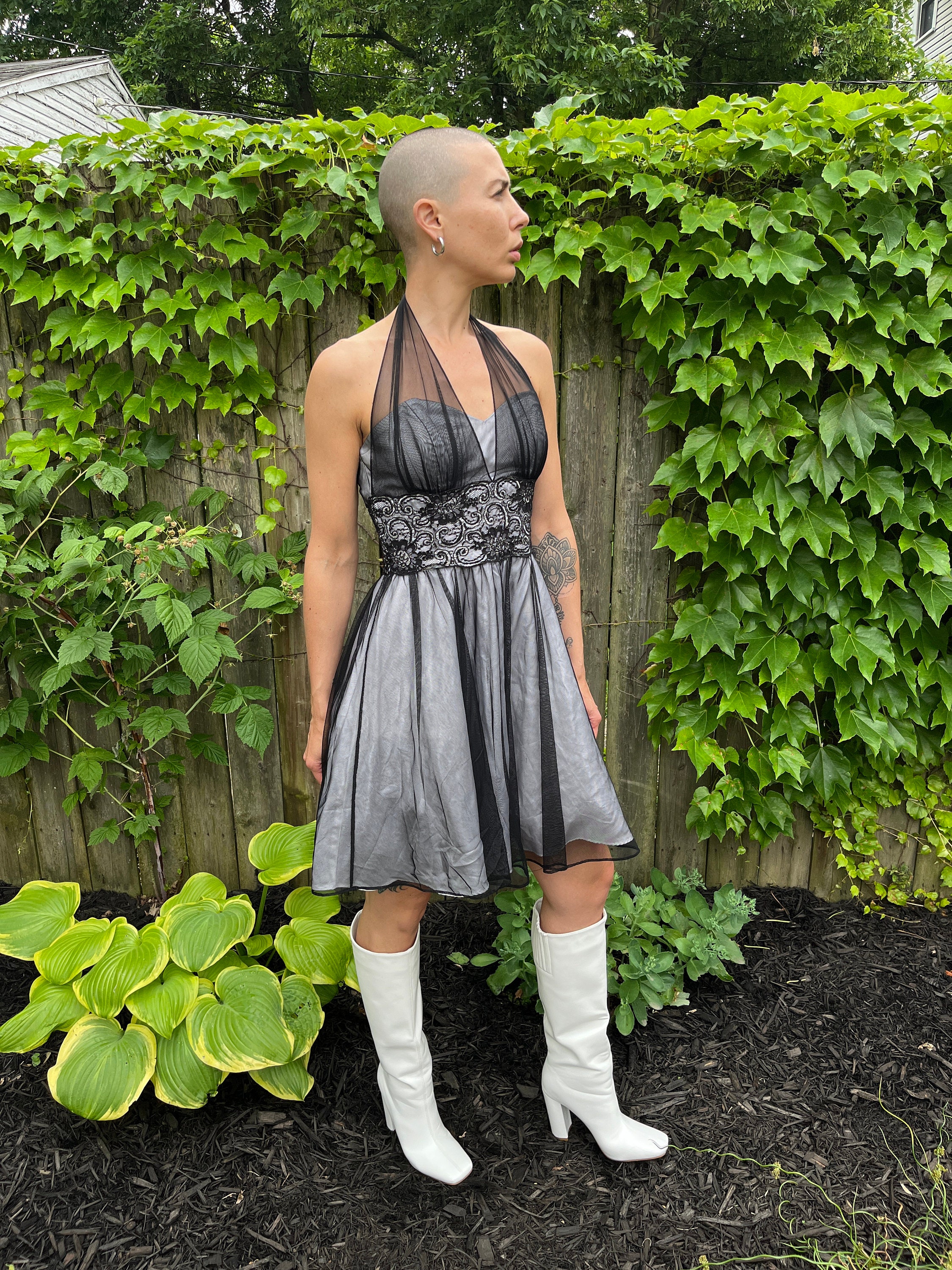 Vintage 80's Zum Zum by Niki Livas Black and Gray Sheer Halter