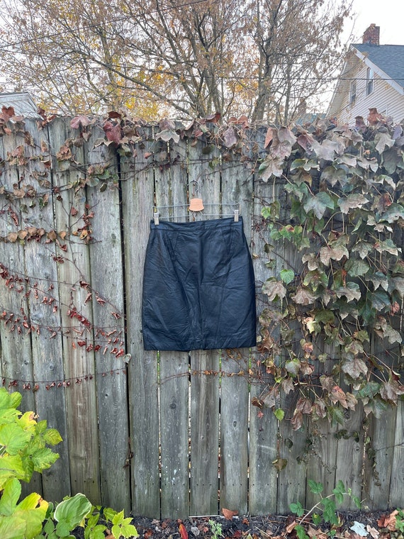 Vintage 80's ADA Black Leather Back Zip Up Skirt S