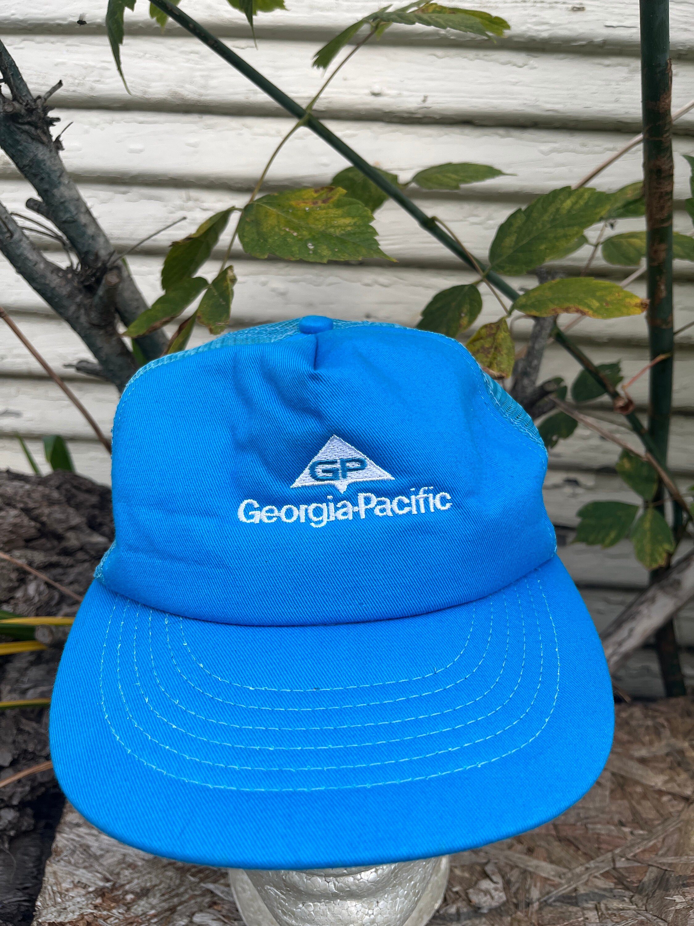 Vintage 80's Georgia-pacific Light Blue Mesh Back Snap Trucker Hat