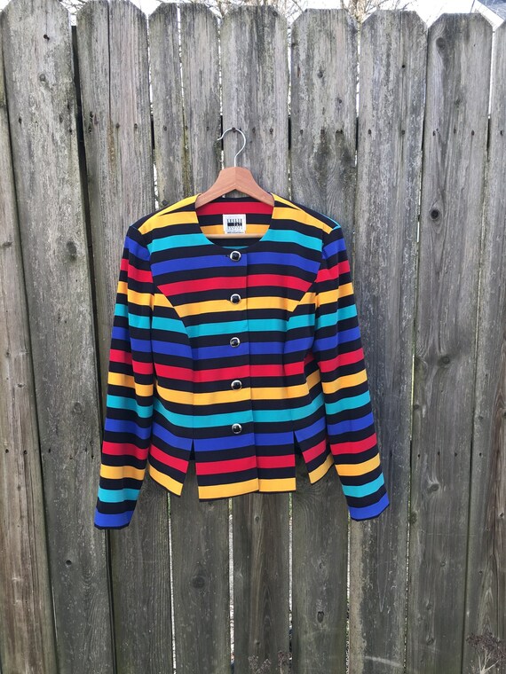 Leslie Fay Colorful Striped Button 