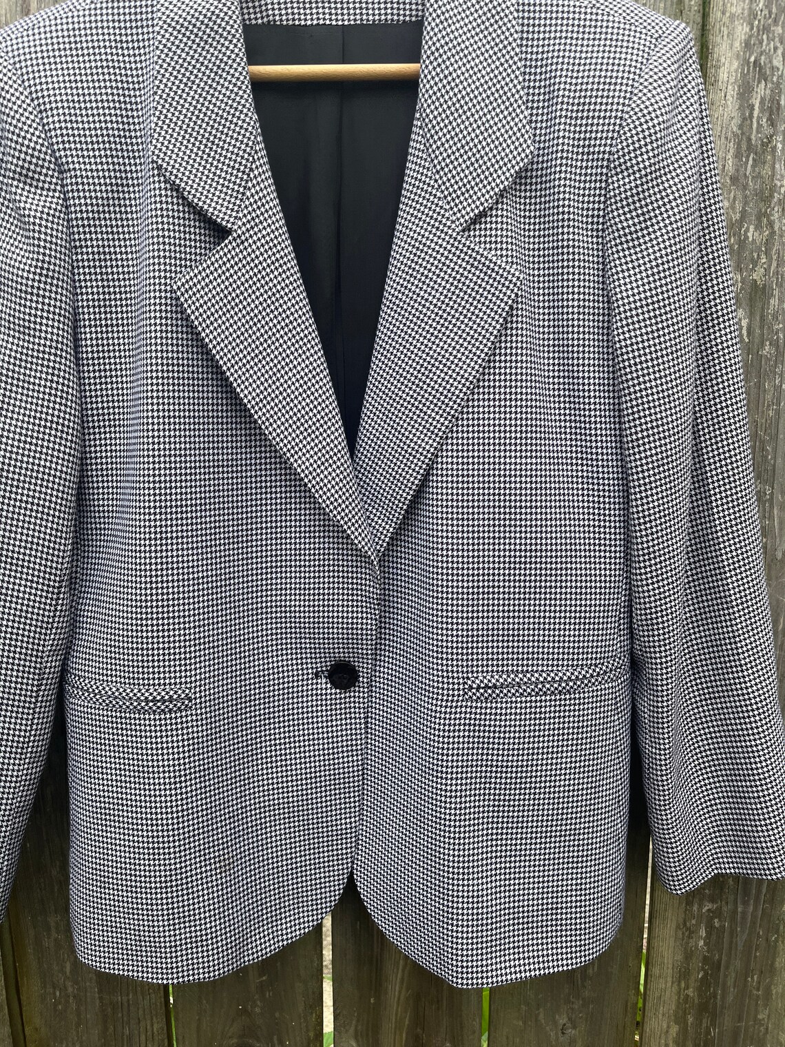 Vintage 80's California Jam Made in USA Black and Gray Houndstooth Button Up Blazer Jacket Size Medium, foto 4 di 5