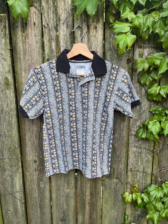 Vintage 90's Basic Image Patterned Stripes Button… - image 2