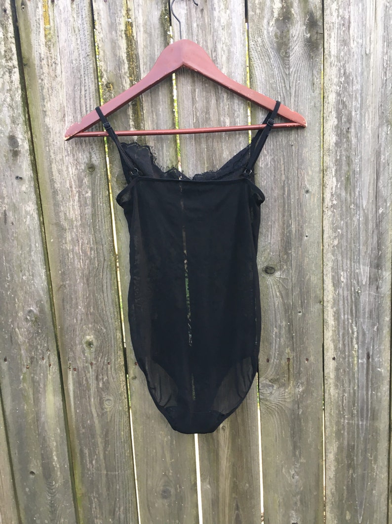 Vintage 90's Unbranded Black Lace See Thru One Piece Bodysuit Size Small image 9