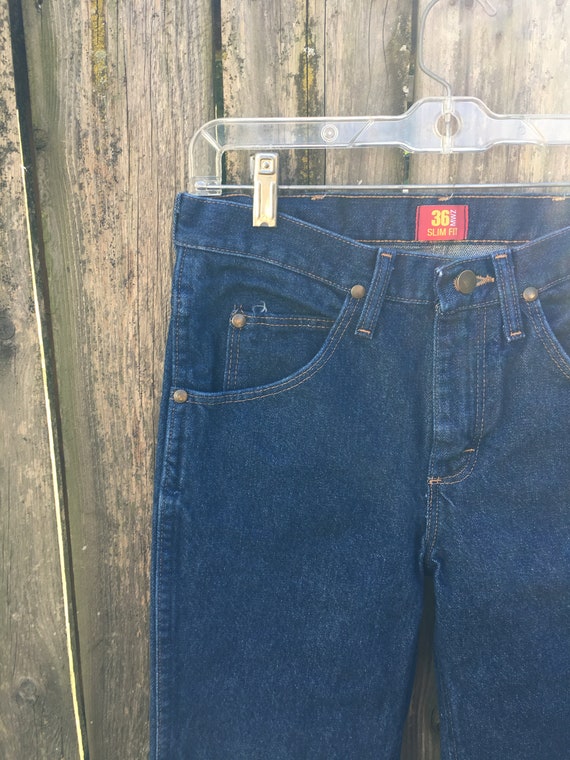 Vintage 90's Wrangler MWZ 36 Slim Dark Wash Cowbo… - image 3