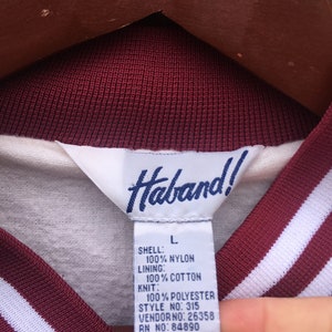 Vintage 90's Haband Maroon and White Long Sleeve 100% Nylon Snap Button Jacket Size Large image 4