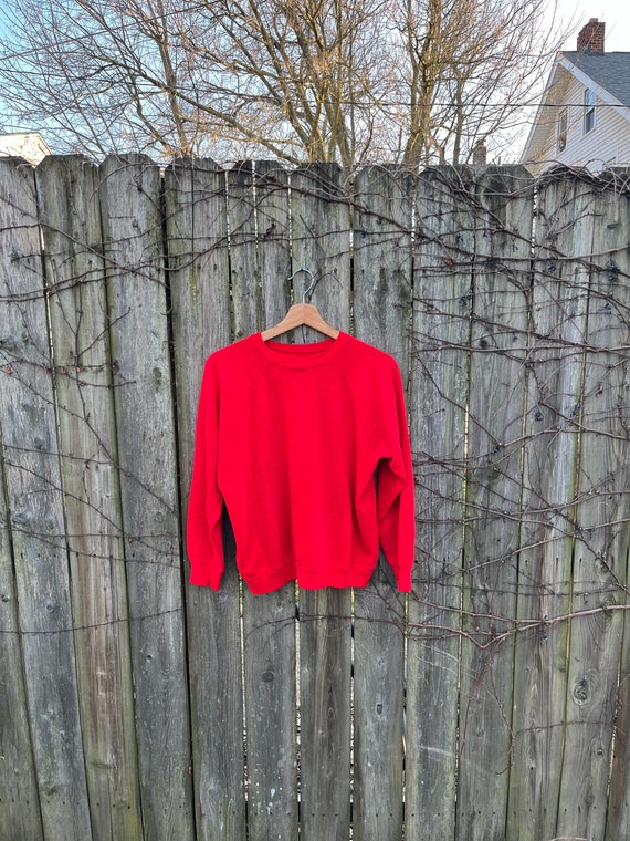 Vintage 80's Unbranded Red Raglan Long Sleeve Swea