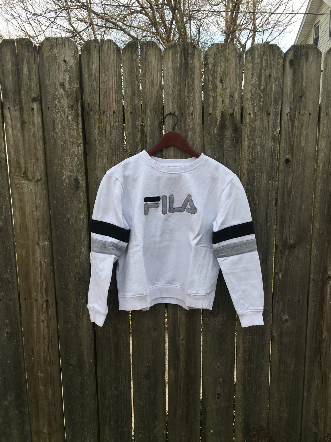 Vintage 90 s FILA White Black and Gray Long Sleeve Crop Sweatshirt Size Medium Etsy