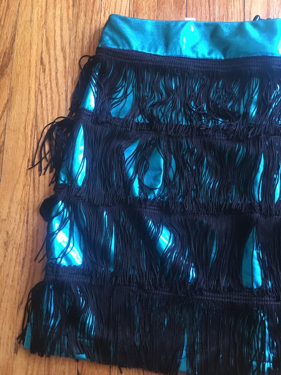 Vintage 90's Rivars Shiny Aqua Colored Skirt with… - image 2