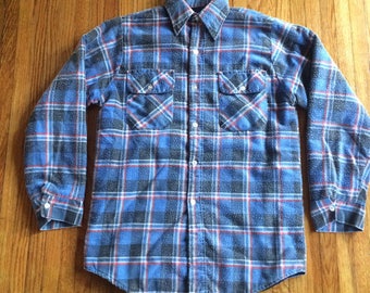 Vintage 90's Unbranded Thick Blue and Red Flannel Button Up Long Sleeve Winter Jacket Size Large
